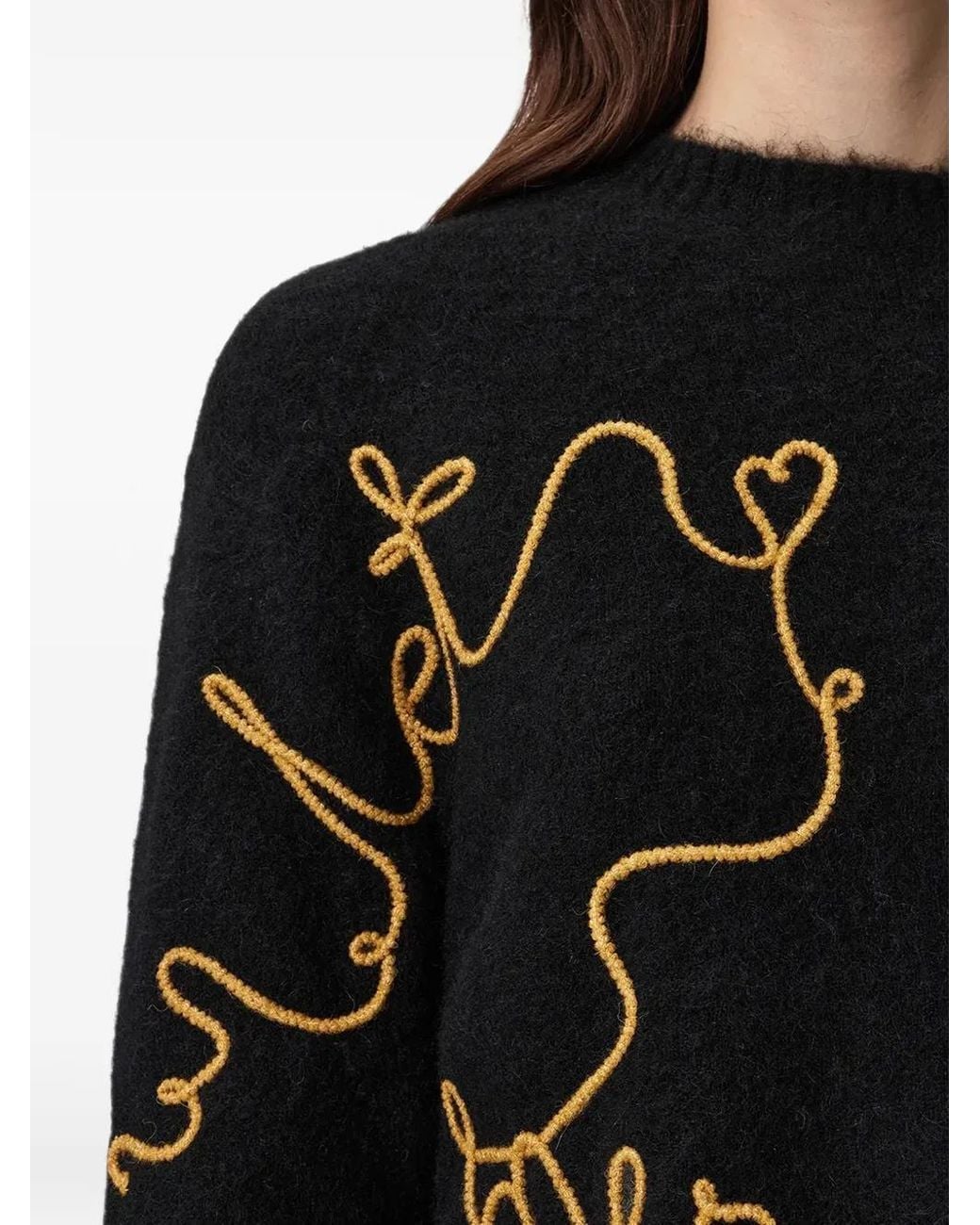 AllSaints Black Embroidered Crew-Neck Sweater