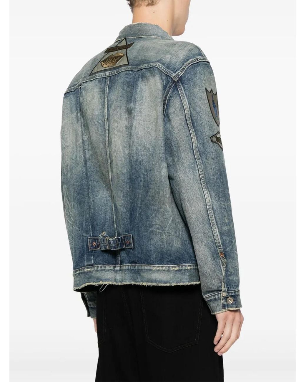 Sacai Blue Patch-Embellished Button-Up Denim Jacket for men