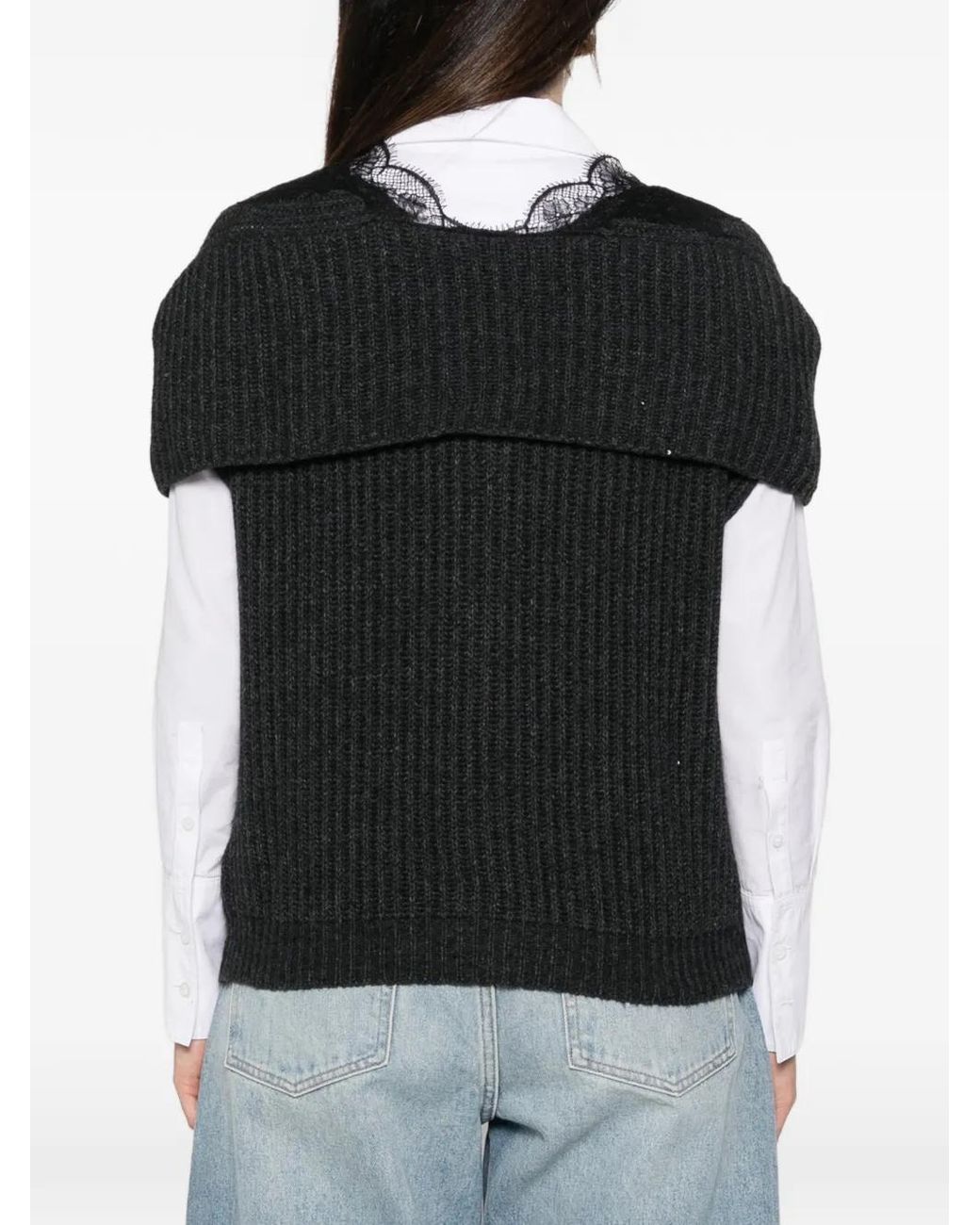 Liviana Conti Black Lace-Trim Cardigan