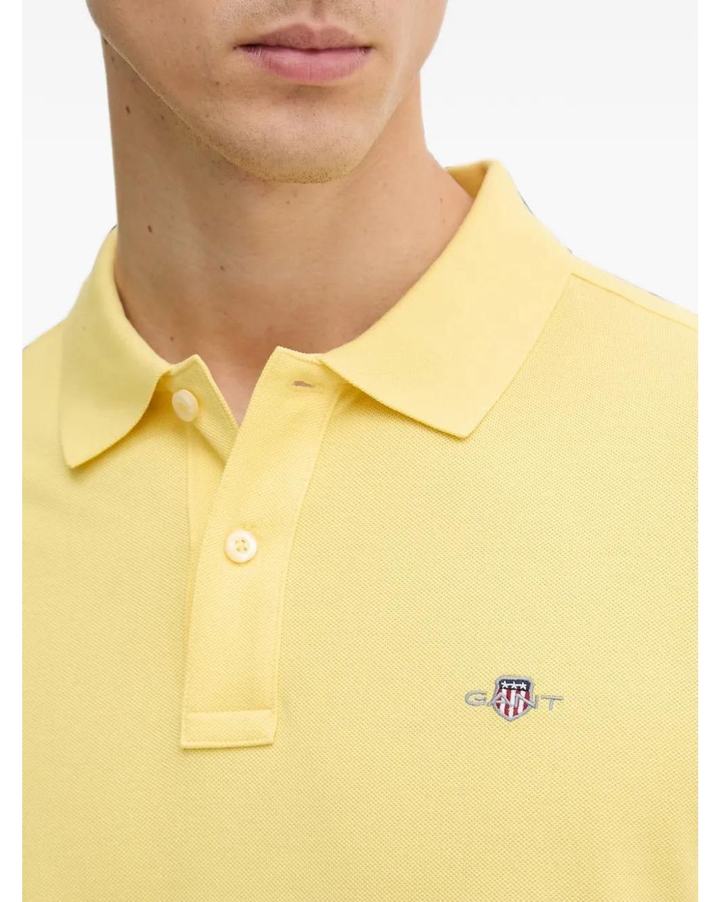 Gant Yellow Logo-Embroidered Piqué Polo Shirt for men