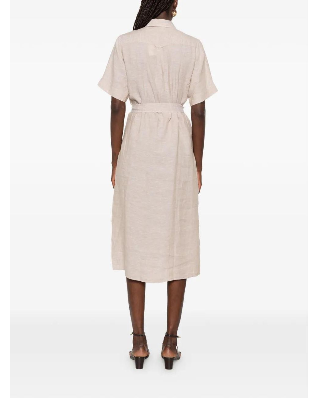 Gant White Belted Button-Down Midi Dress