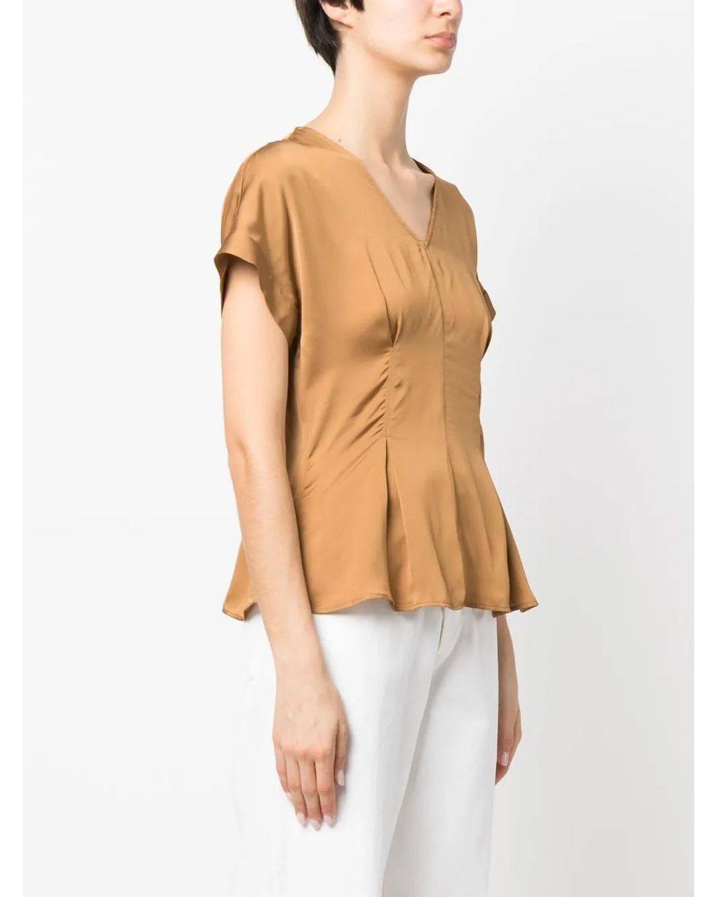 Aspesi Natural Satin-Finish Flared Blouse