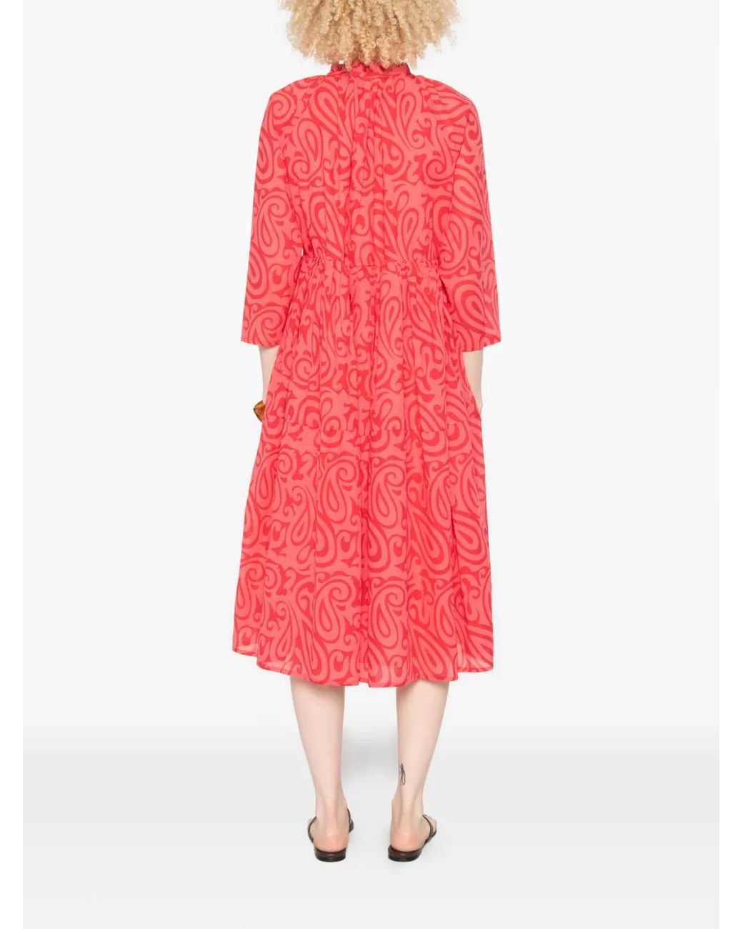 Niu Pink Paisley-Print Tiered Midi Dress