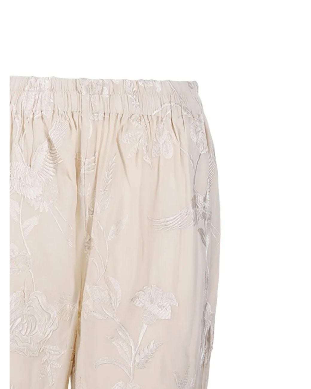 Mes Demoiselles White Floral-Embroidered Trousers