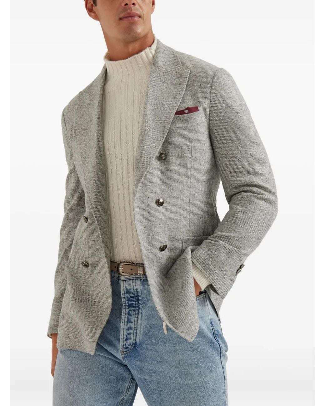 Brunello Cucinelli Gray Prince Of Wales Blazer for men