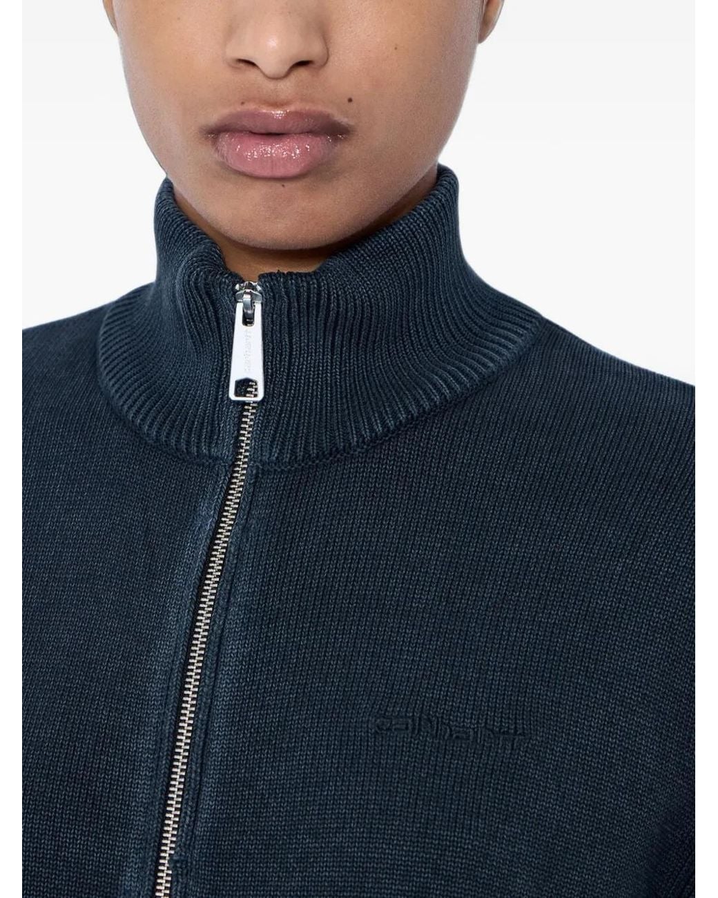 Carhartt Blue Kori High-Neck Zip-Up Cardigan