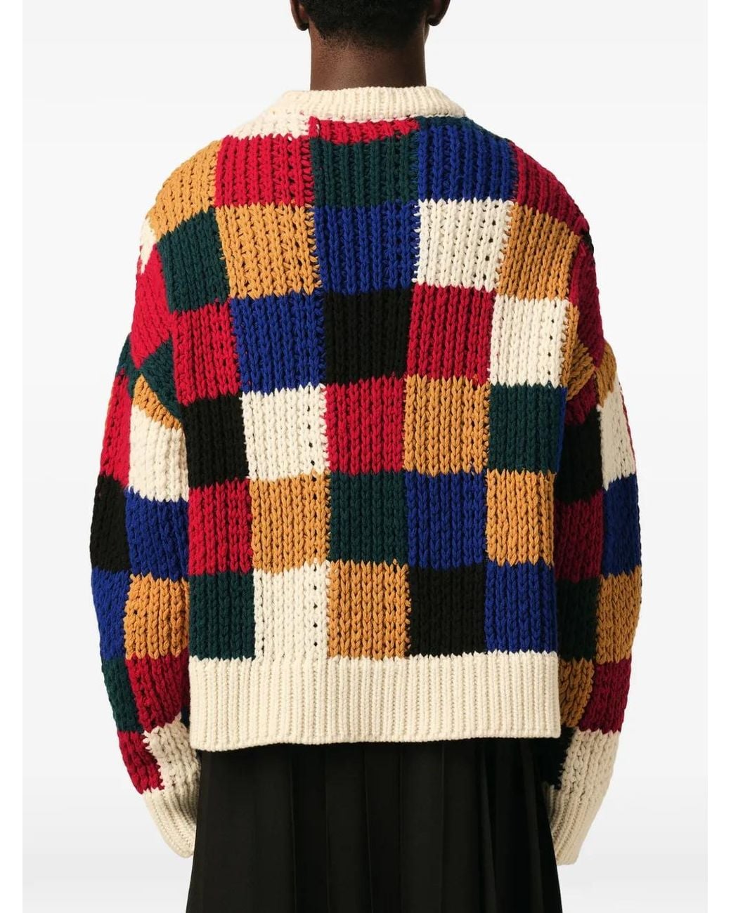 AMI Blue Checkered Wool Crewneck Sweater for men