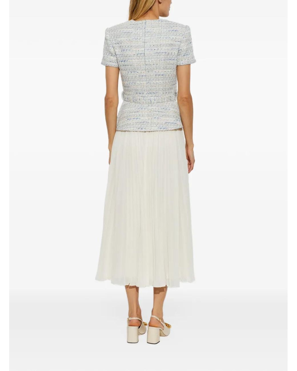 Self-Portrait White Boucle Chiffon Midi Dress