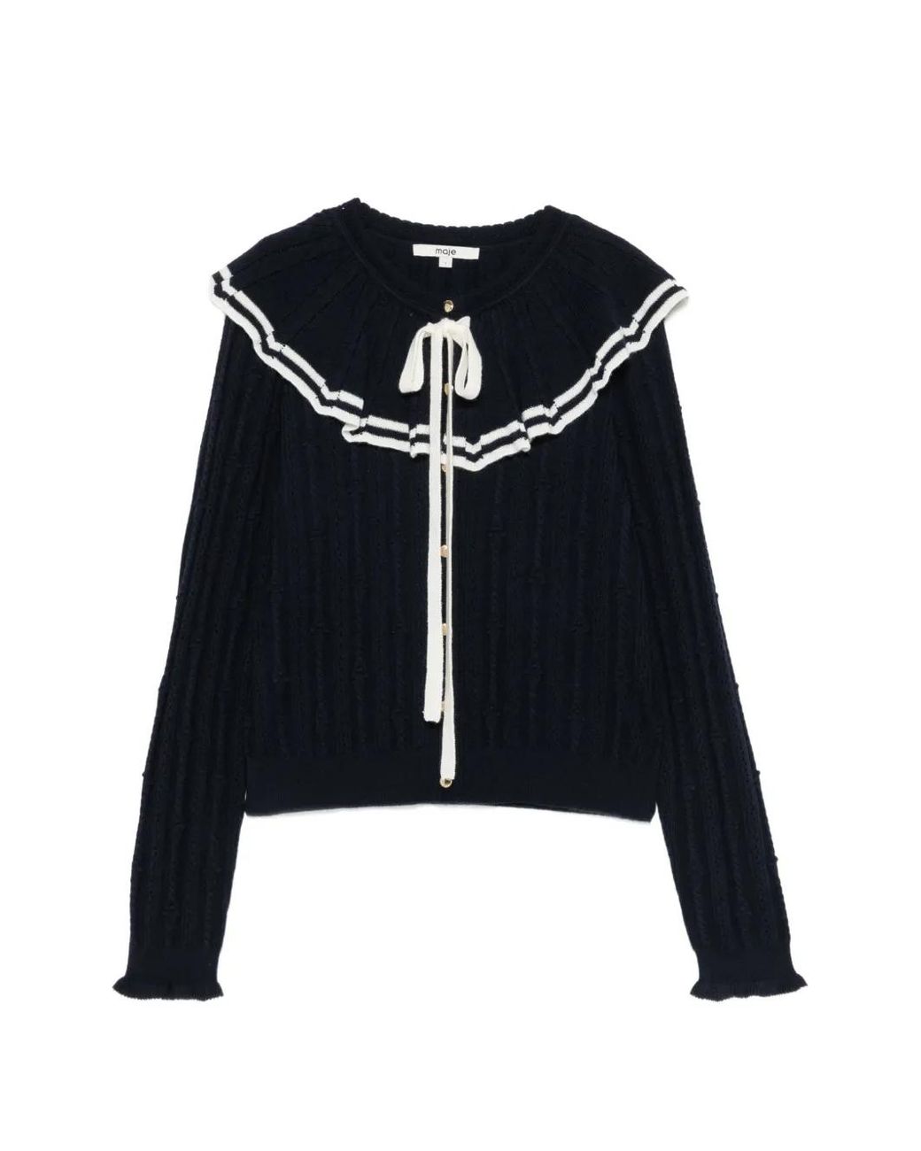 Maje Black Cardigan Torsadé À Col Volanté