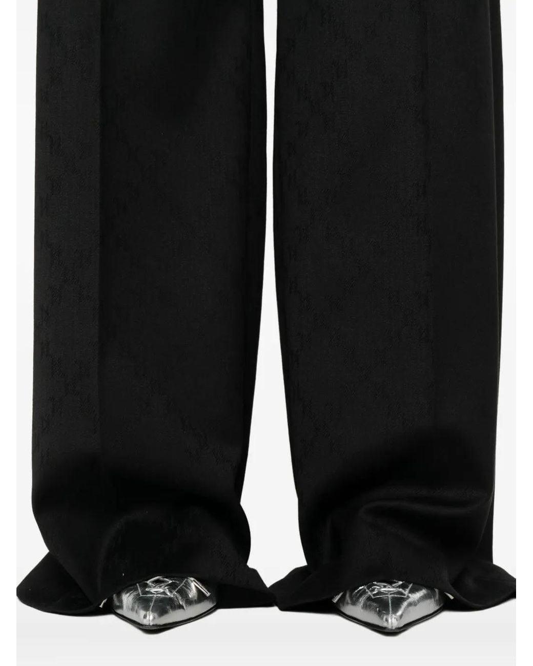Nissa Black Pressed-Pleat Geometric-Pattern Trousers