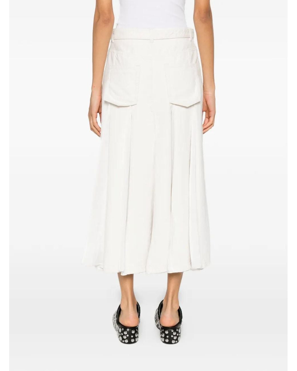 Sacai White Belted Front-Slit Midi Skirt