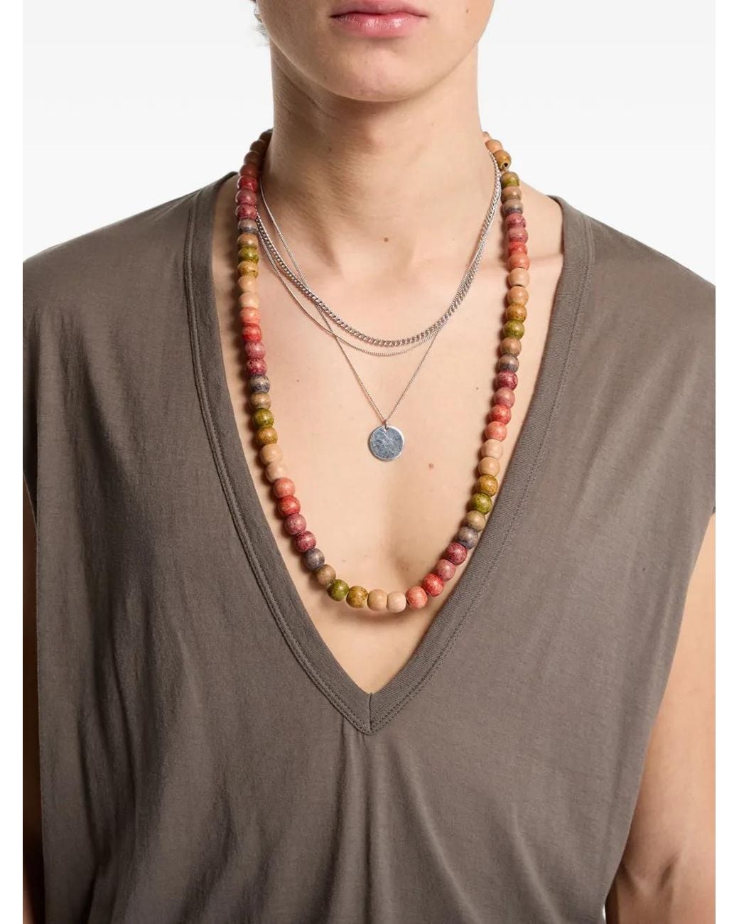 Rick Owens Gray Dylan V-Neck T-Shirt for men
