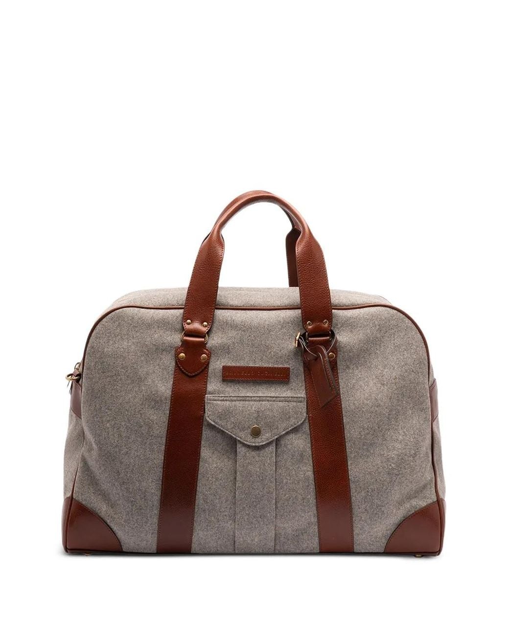 Brunello Cucinelli Brown Virgin Wool Alpaca And Cashmere Flannel Street Bag With Grained Calfskin Inserts for men