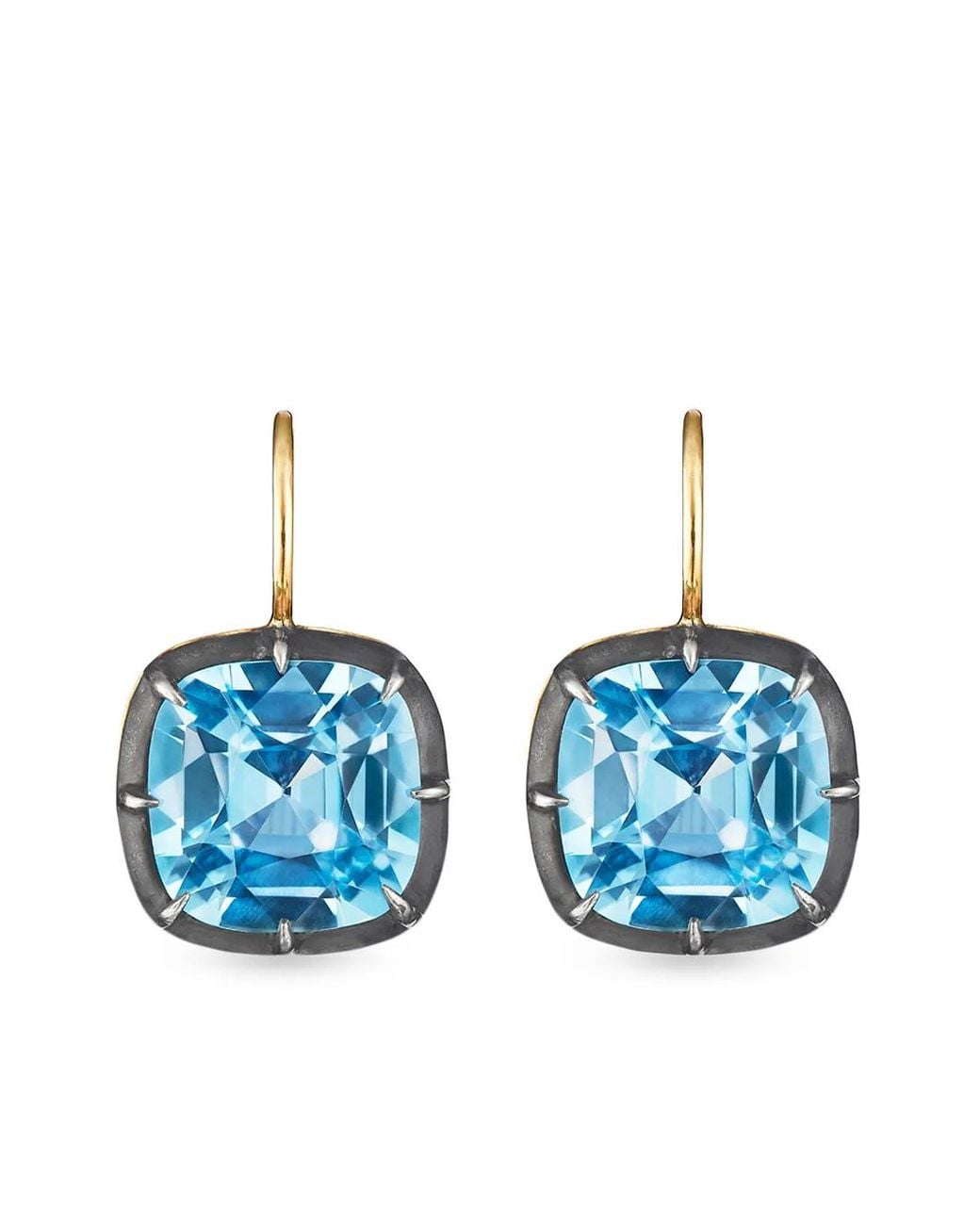 Fred Leighton Blue 18Kt Cushion Topaz Collet Drop Earrings