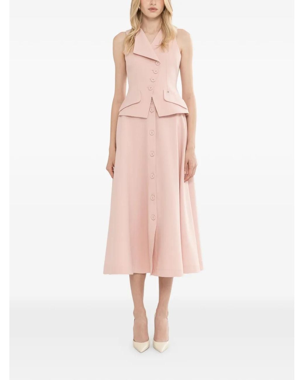 Nissa Pink Jupe Mi-Longue À Boutonnières Latérales