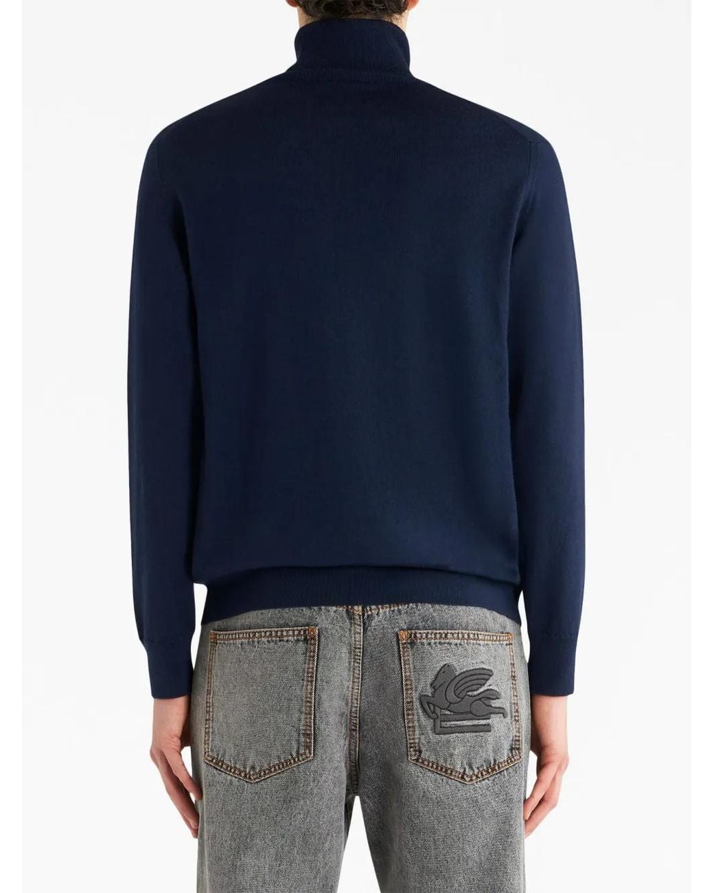 Etro Blue Roll-Neck Virgin Wool Jumper for men