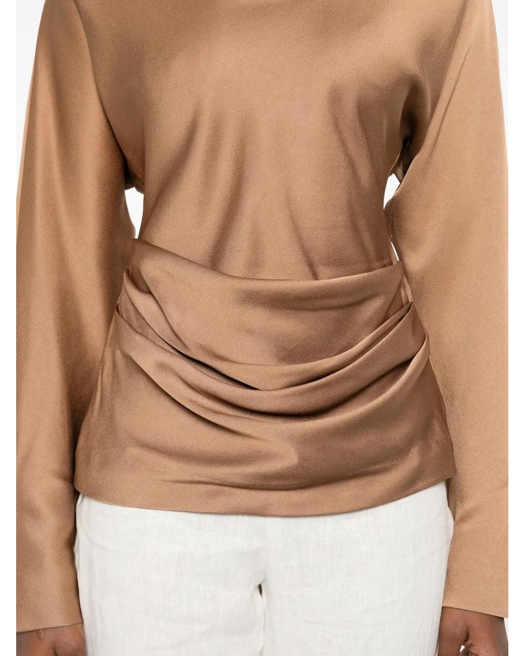 Jonathan Simkhai Natural Victoria Draped Cowl-Neck Top