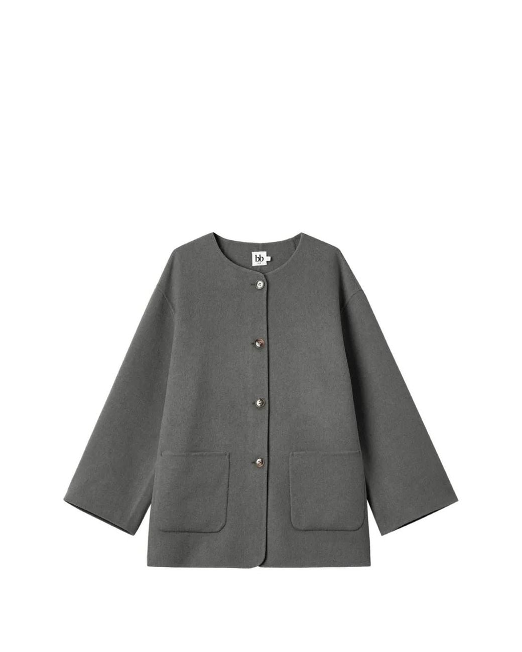 B+ AB Gray Scarf-Detail Button-Up Coat