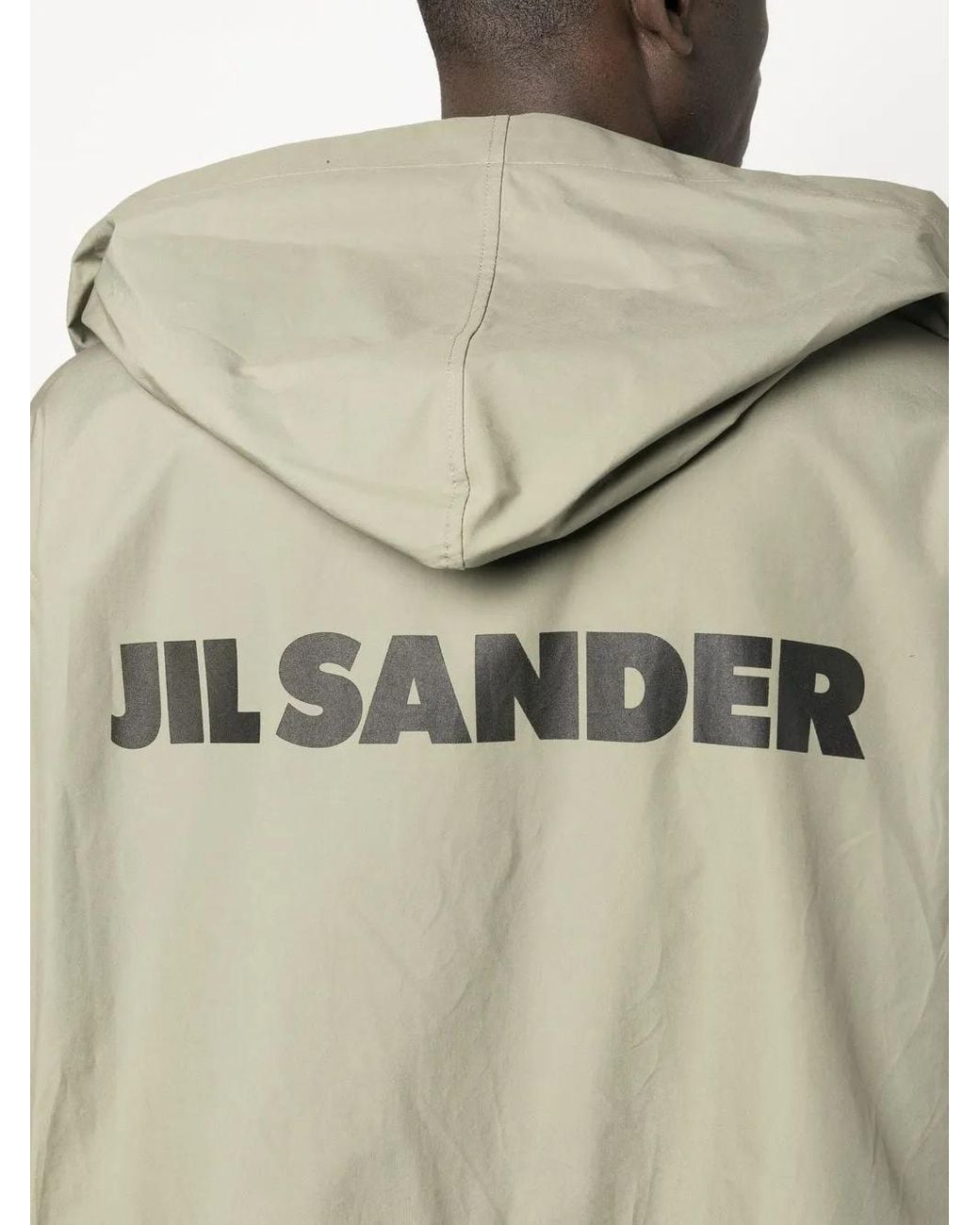Jil Sander Green Rear Logo-Print Hooded Coat for men