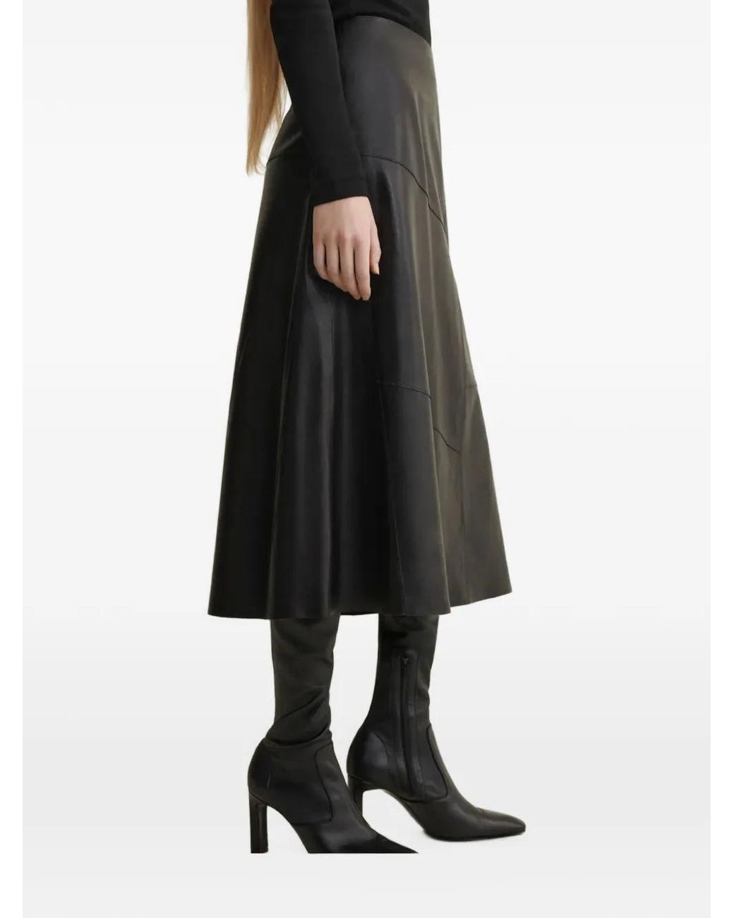 Arma Black Vayenne Panelled Leather A-Line Midi Skirt