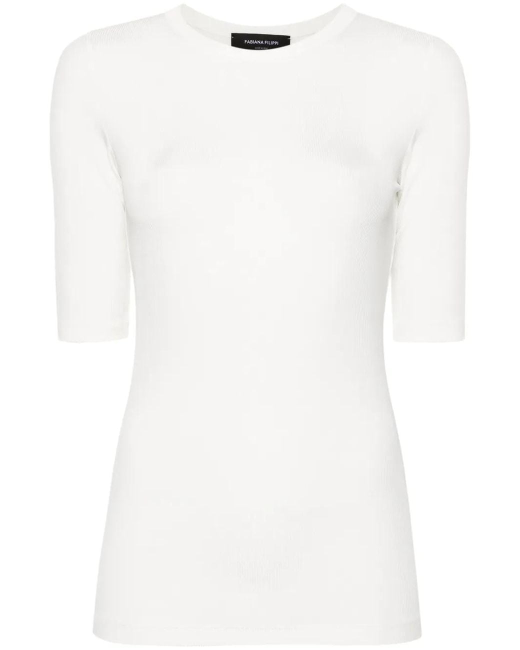 Fabiana Filippi White Cut-Out Fine-Ribbed Top