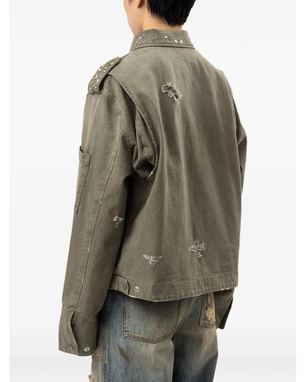 Protocol Index Gray Studded Distressed Shirt Jacket for men