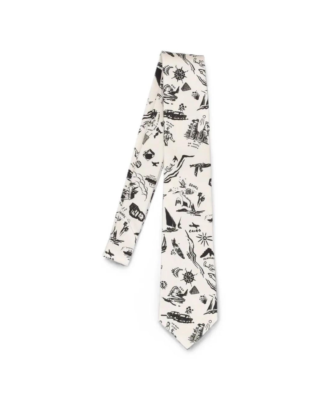 Paul Smith White Travel Stories-Print Tie for men
