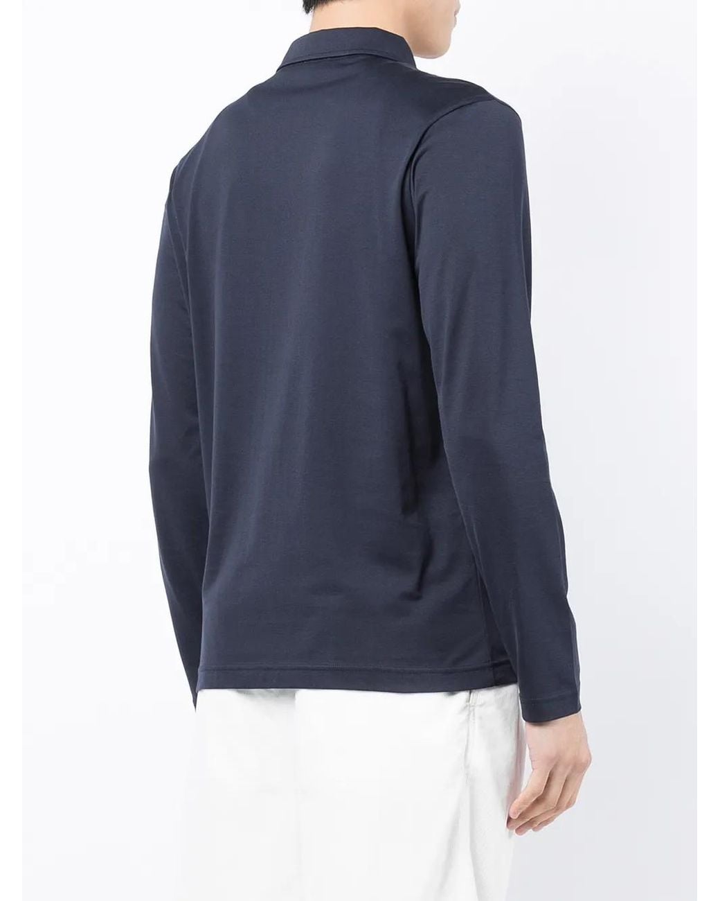 Sunspel Blue Button-Up Long-Sleeved Polo Shirt for men