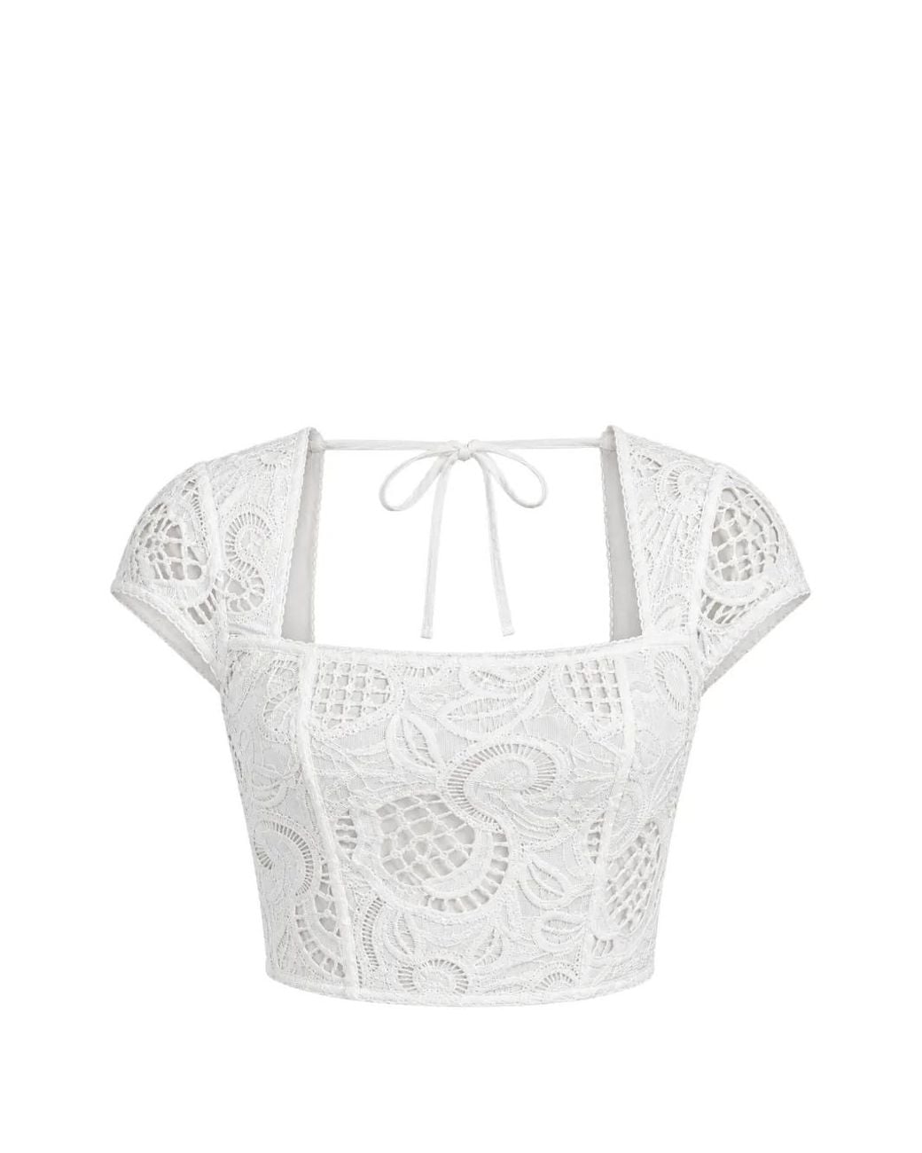 Guess White Domitille Lace-Overlay Top