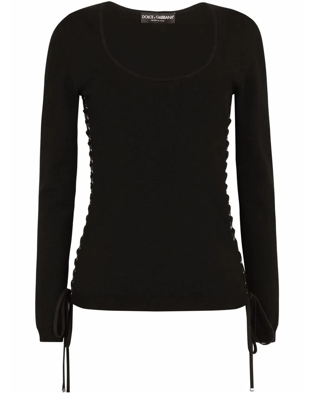 Dolce & Gabbana Black Scoop-Neck Lace-Up Jumper