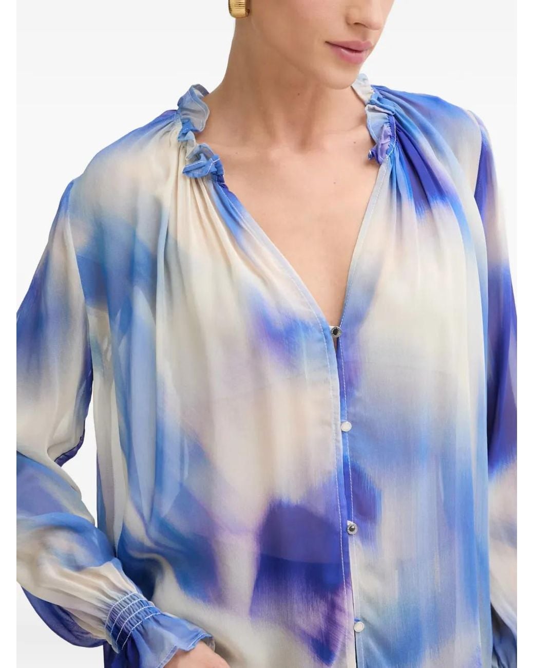 Morgan Blue Tie-Dye Ruffled Shirt