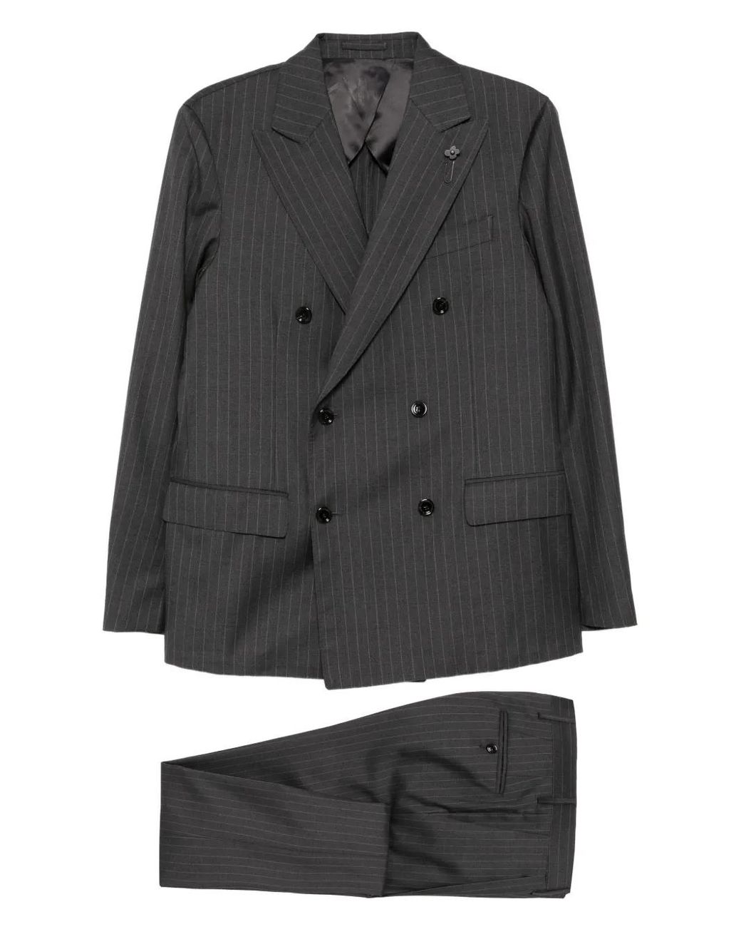 Lardini Black Pinstripe Double-Breasted Suit for men