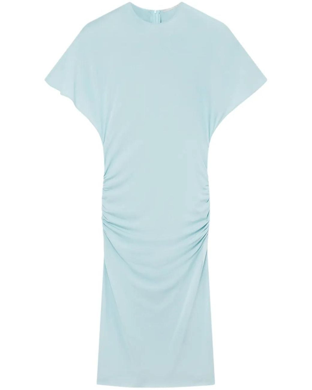 Stella McCartney Blue Padded-Shoulder Short-Sleeve Midi Dress