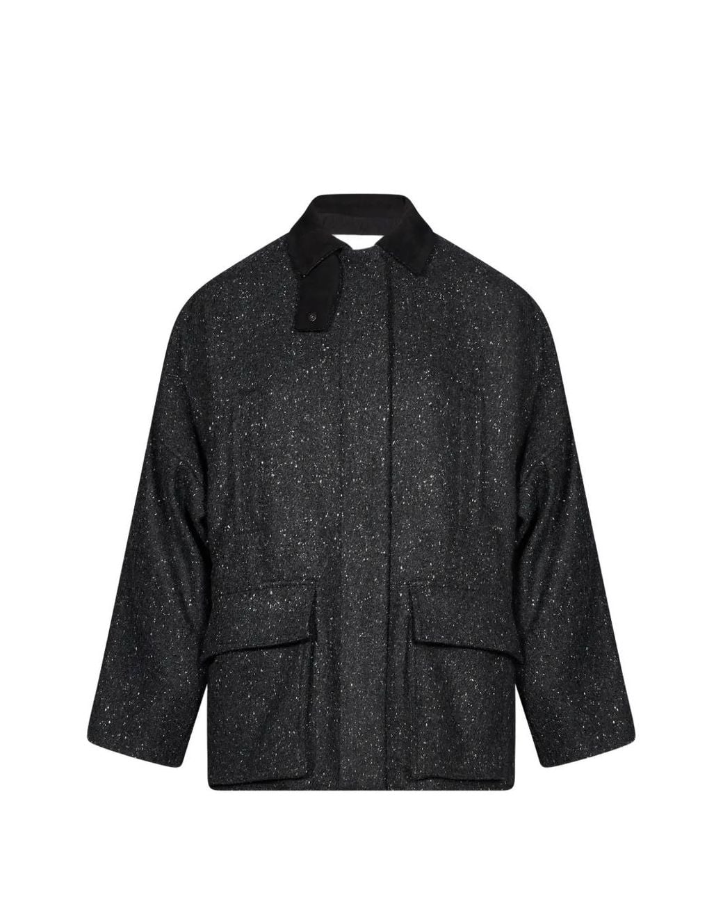 Hevò Black Castel Del Monte Speckled-Knit Flap-Pocket Coat