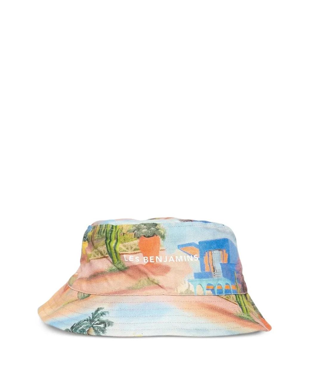 Les Benjamins Blue Printed Bucket Hat for men