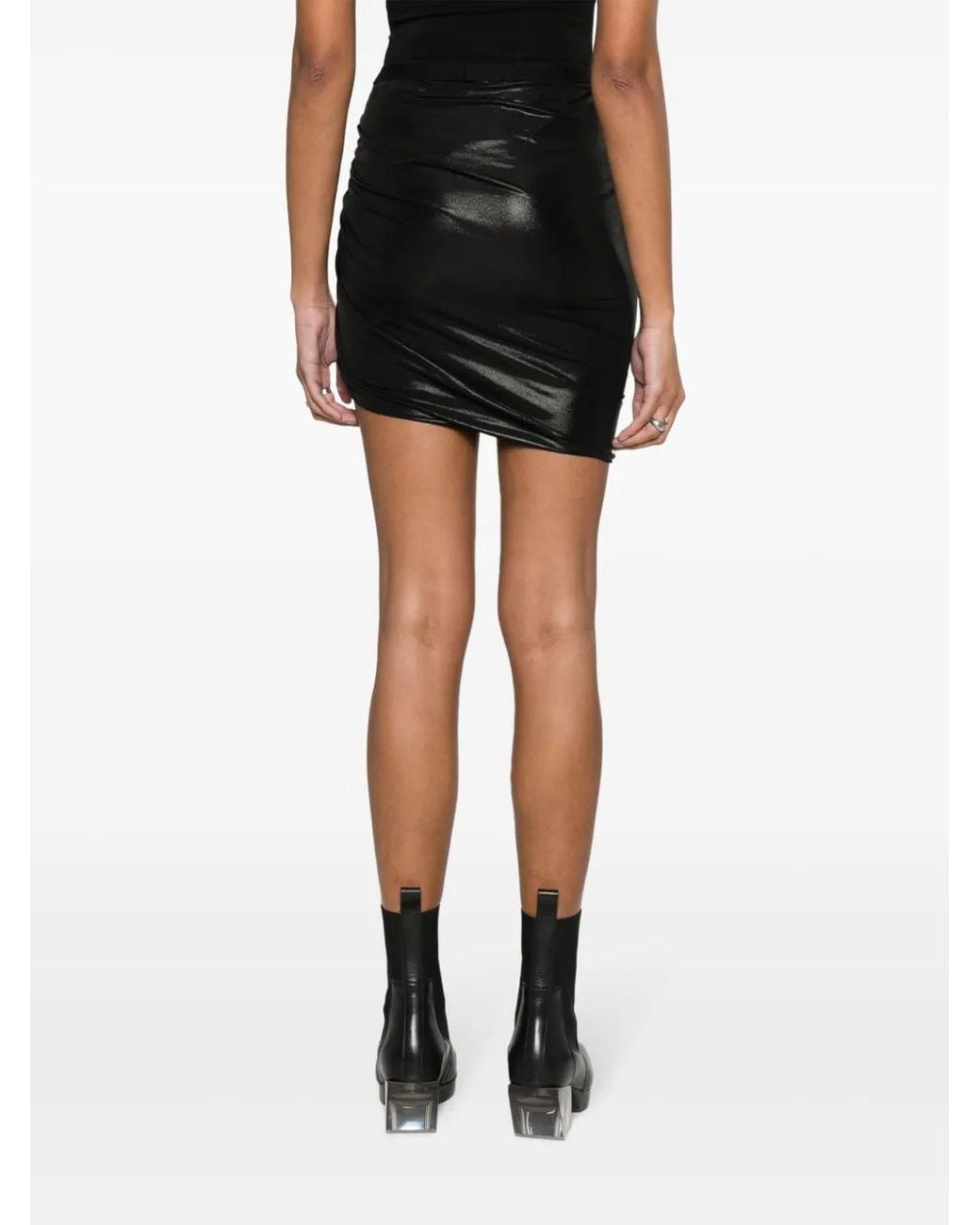 Rick Owens Black Jade High-Shine Draped Miniskirt