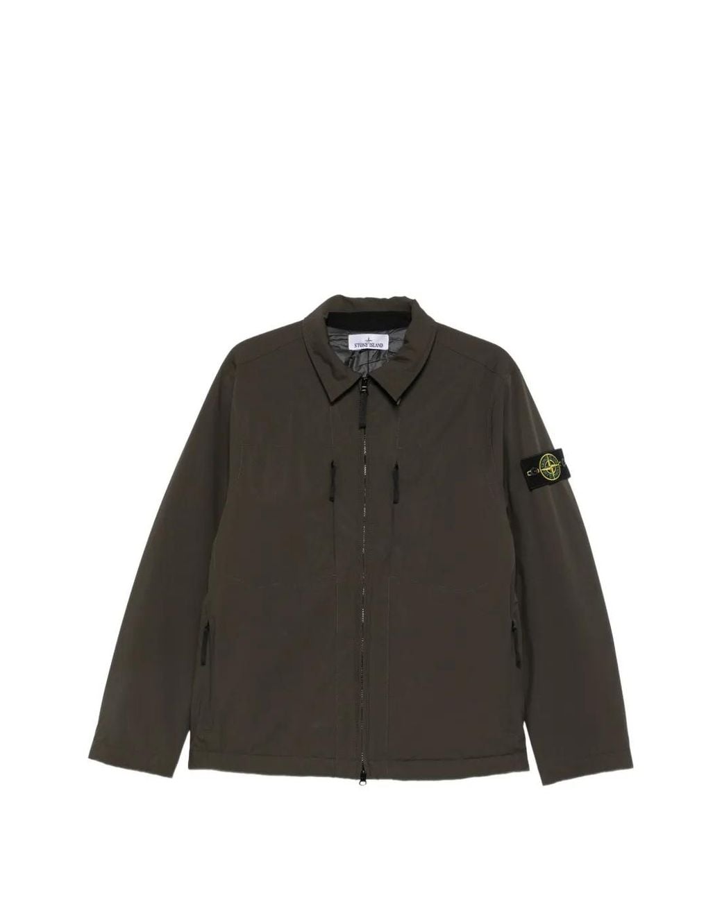Stone Island Black Logo-Patch Funnel-Neck Jacket for men