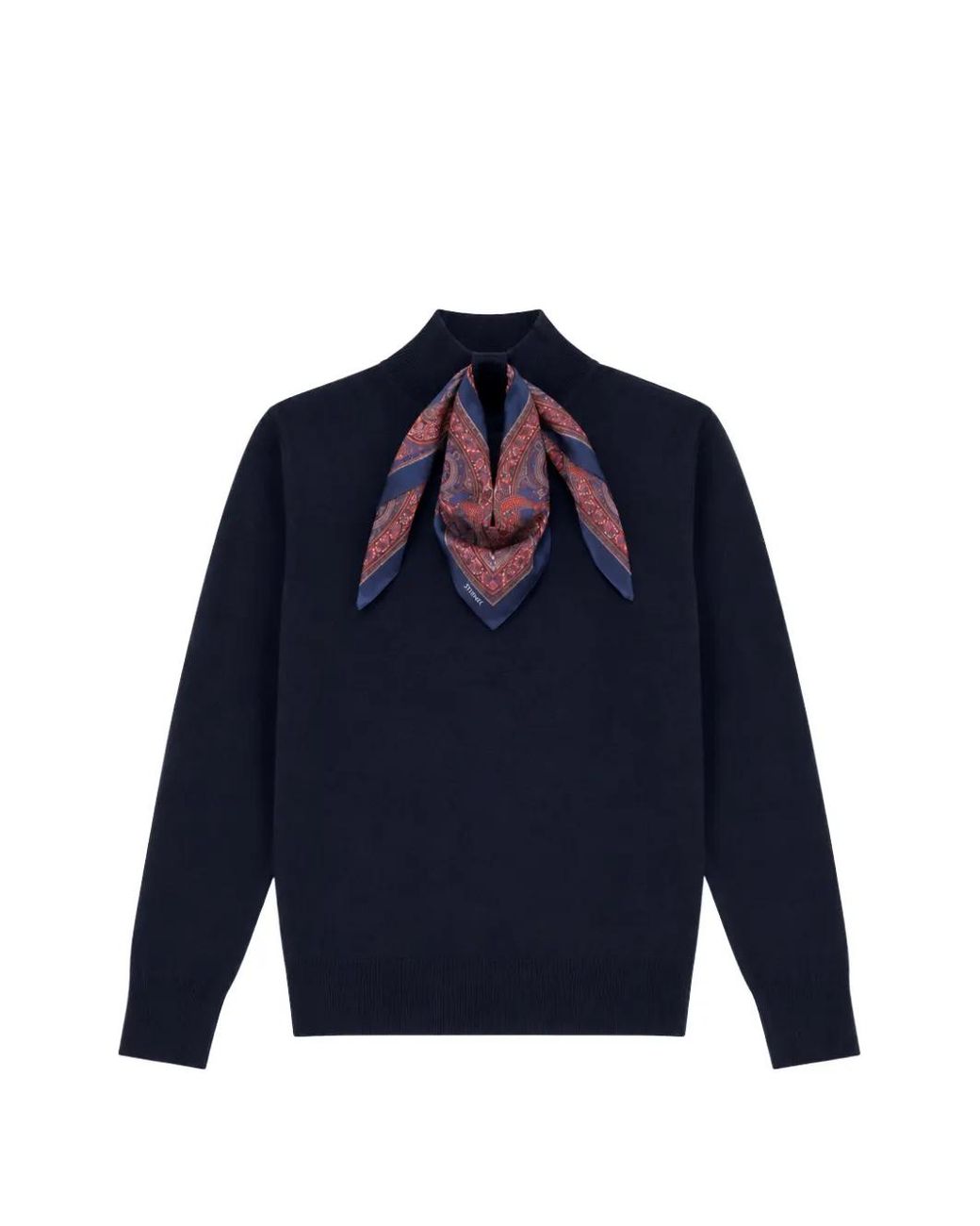 Seventy Blue Paisley-Scarf Mock-Neck Sweater