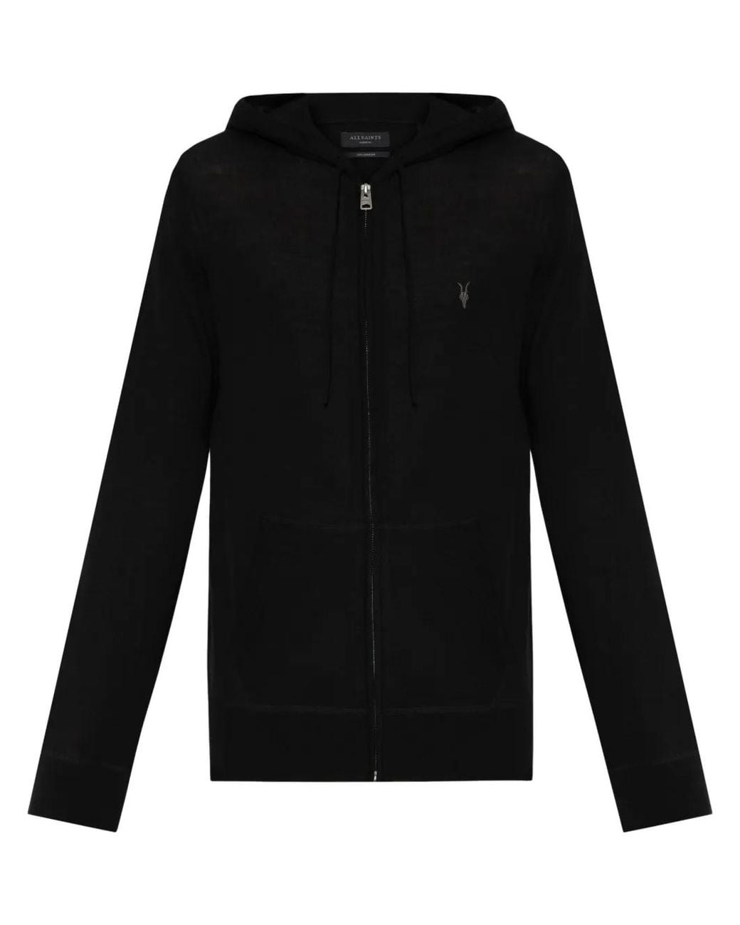 AllSaints Black Mode Ramskull-Embroidered Hoodie for men