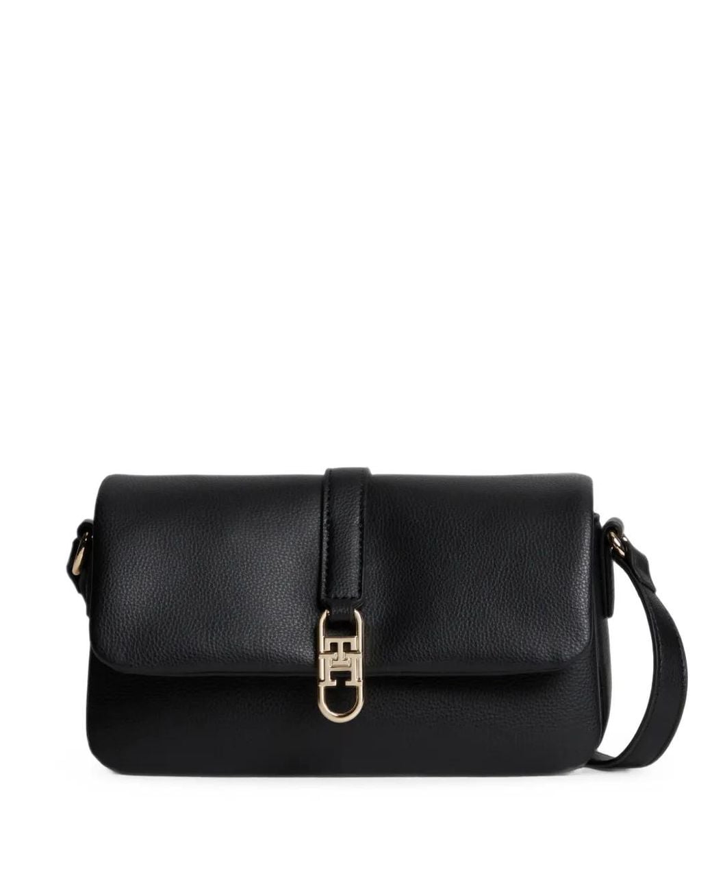 Tommy Hilfiger Black Libre Logo-Plaque Pebbled-Texture Shoulder Bag