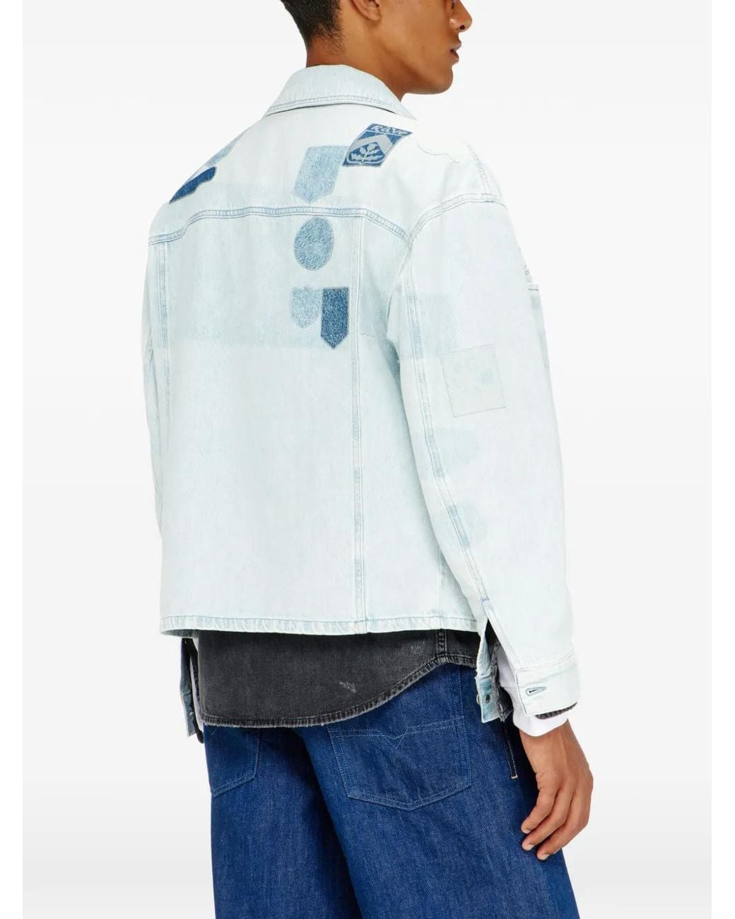 DIESEL Blue Denim Overshirt With Patch Effects