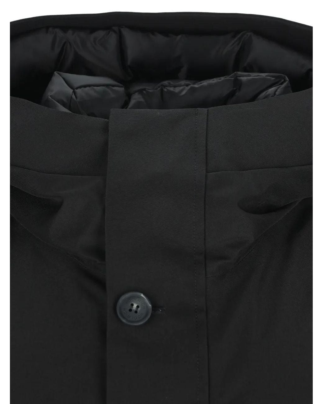 Woolrich Black Button-Fastening Hooded Coat for men