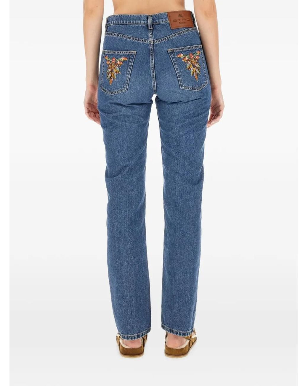Etro Blue Flower-Embroidered Jeans