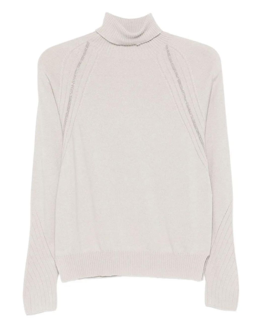 D.exterior White Roll-Neck Embellished Sweater