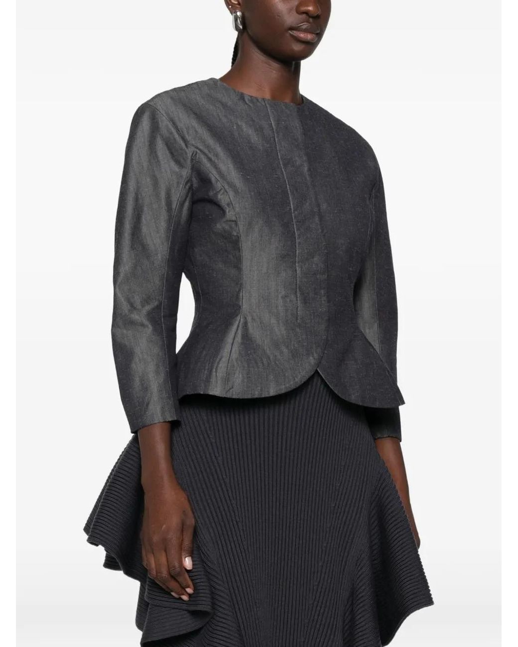Jacquemus Gray Pinstripe-Pattern Peplum Jacket