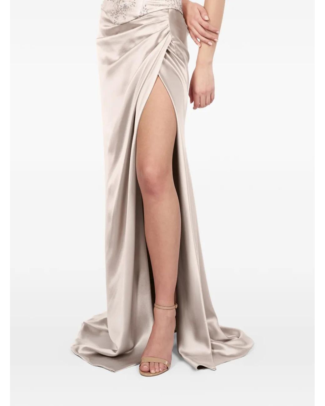 ALEXIA & ANTONIA Natural Draped Side-Slit Maxi Skirt
