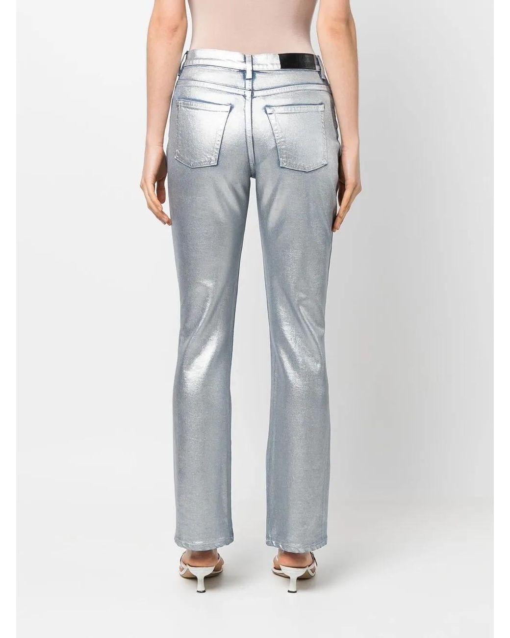 Alberta Ferretti Blue Metallic Flared Jeans