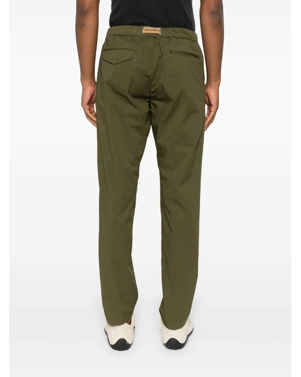 White Sand Green Belted Tapered Trousers for men
