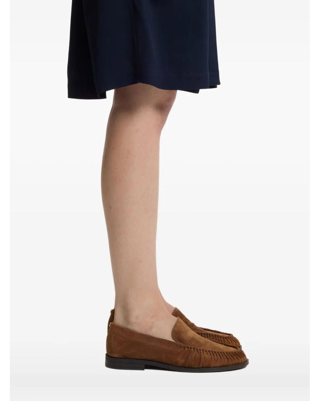 Boss Brown Suede Loafers With Ruched Detail