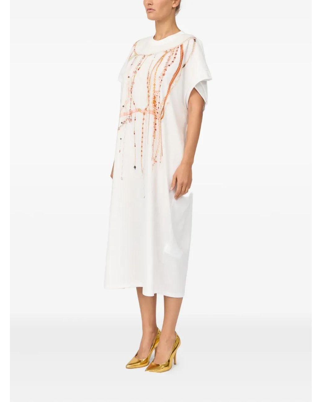 MM6 by Maison Margiela White Bead Detailing Maxi Dress